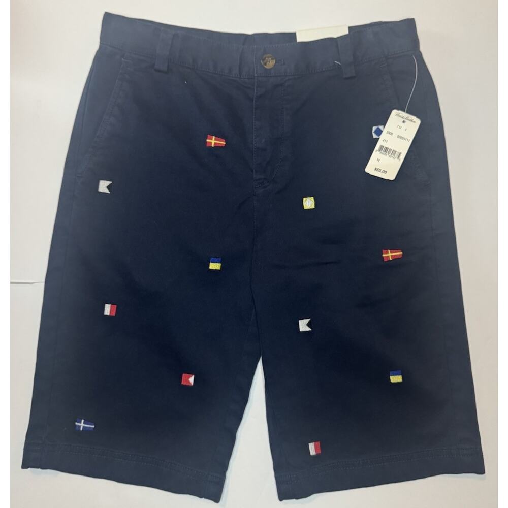 Brooks Brothers Boys Shorts 12 Navy Flag Embroidered NWT Preppy